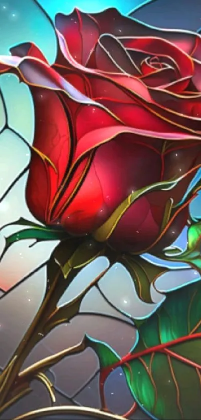 Stained glass rose wallpaper with vibrant colors.