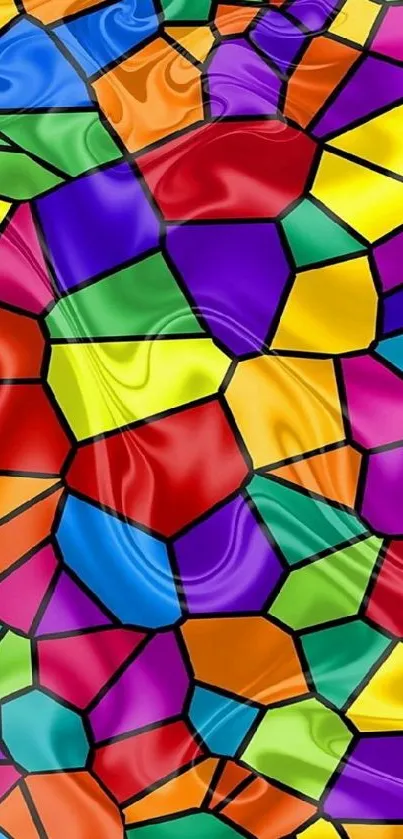 Vibrant stained glass wallpaper with colorful mosaic design.