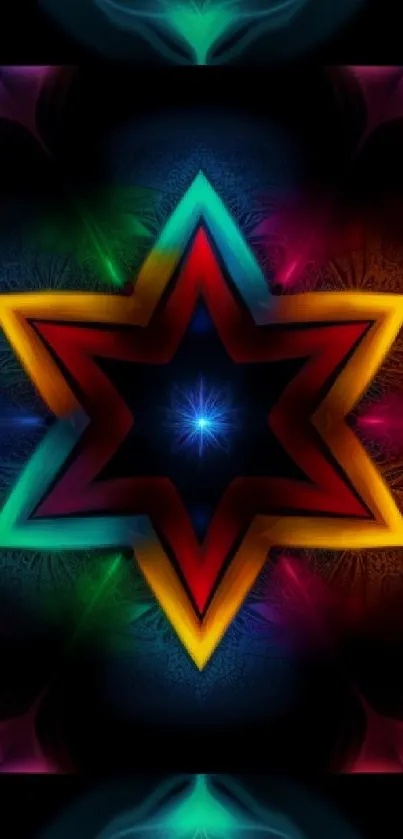 Colorful abstract star wallpaper with vibrant geometric patterns.