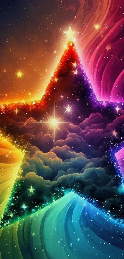Colorful swirling star with dreamy background.