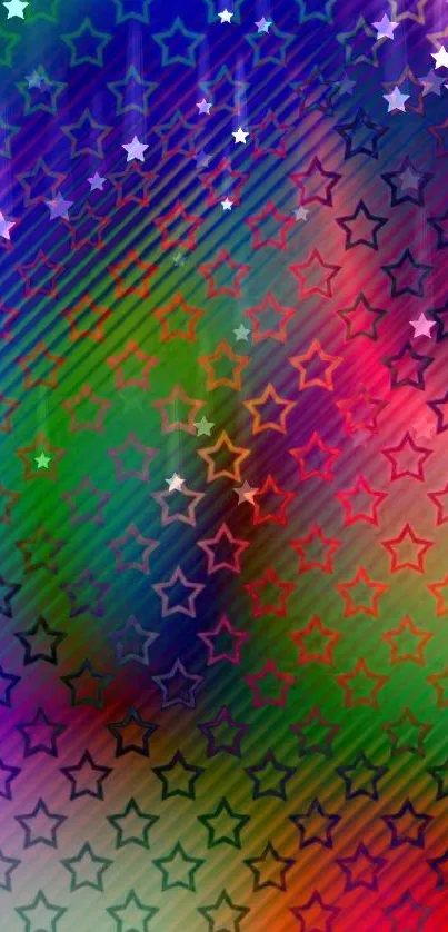 Vibrant gradient wallpaper with star patterns.