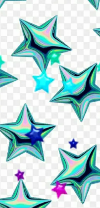 Vibrant holographic star pattern mobile wallpaper.