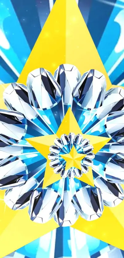 Colorful diamond and starburst mobile wallpaper with blue and yellow hues.