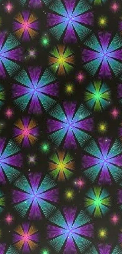 Vibrant starburst geometric wallpaper on a black background.