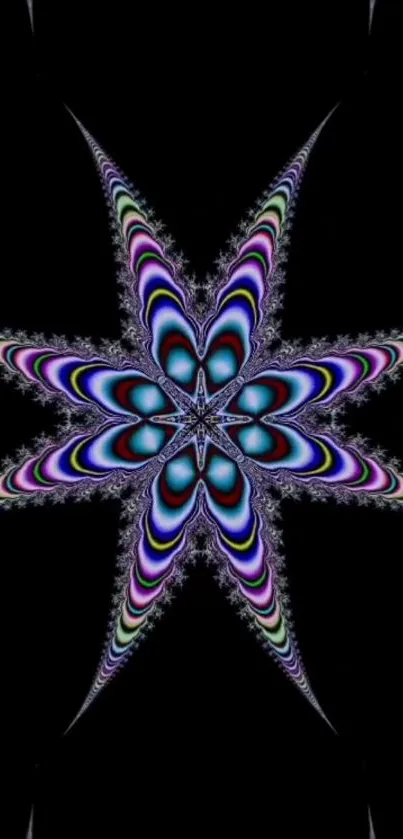 Colorful fractal starburst on black background wallpaper.