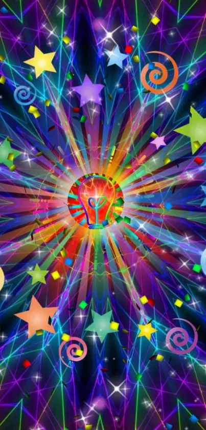 Colorful starburst wallpaper with vibrant stars and spirals.