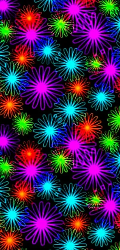 Vibrant neon starburst pattern wallpaper.