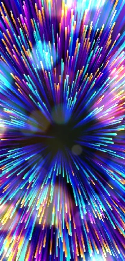 Vibrant starburst wallpaper with blue and violet neon streaks.