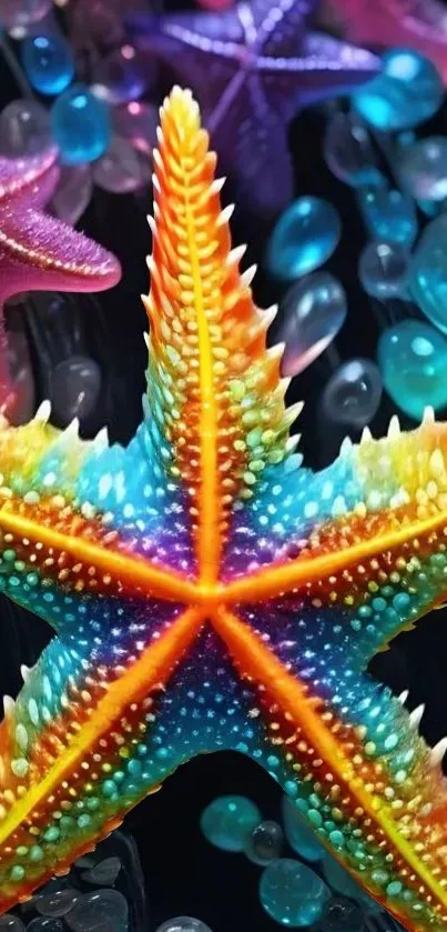 Vibrant starfish surrounded by colorful underwater elements.