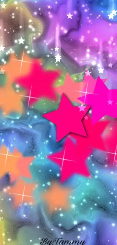 Colorful abstract galaxy wallpaper with bright, luminous stars.