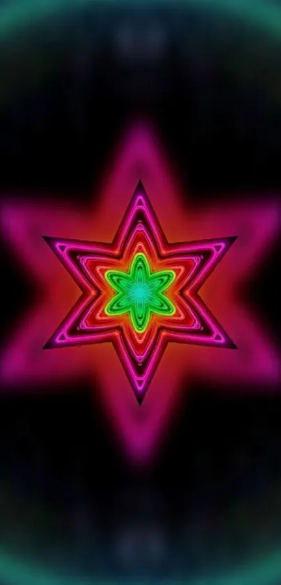 Colorful kaleidoscope star on dark background wallpaper.