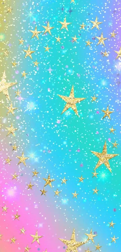 Colorful gradient mobile wallpaper with golden stars.