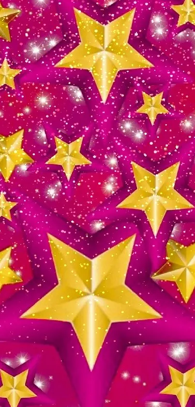 Colorful pink wallpaper with yellow stars.