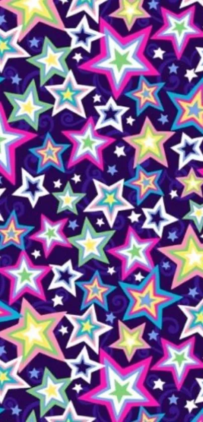 Colorful star pattern on deep purple background.