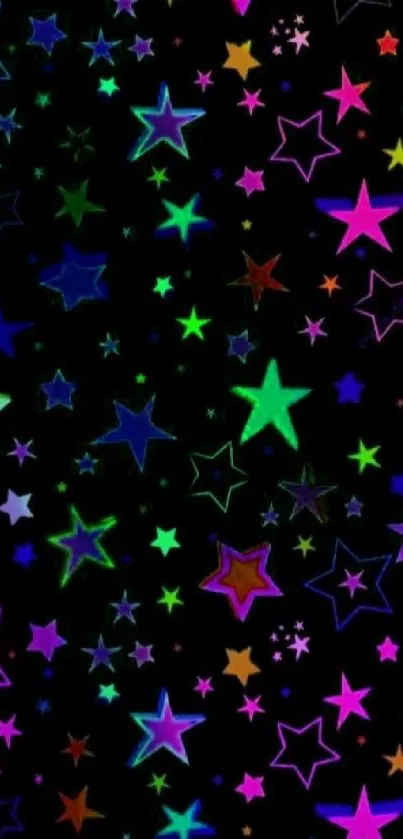 Vibrant, colorful stars on a black background.