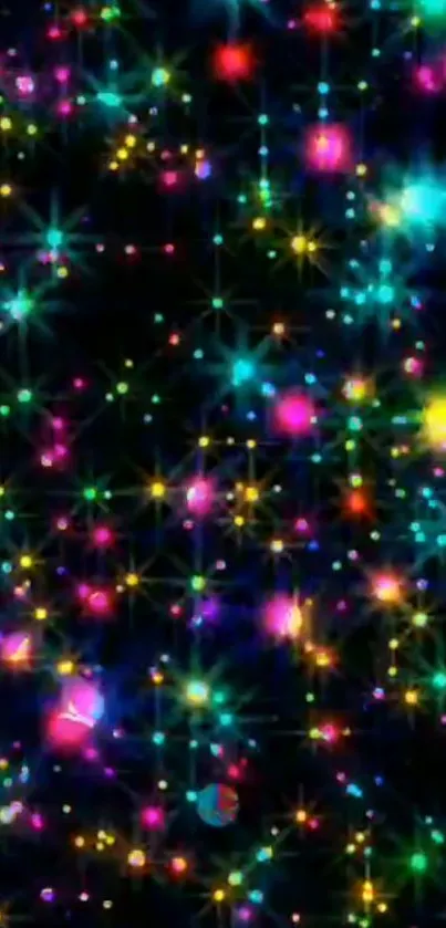 Vibrant starry night wallpaper with colorful, glowing lights.