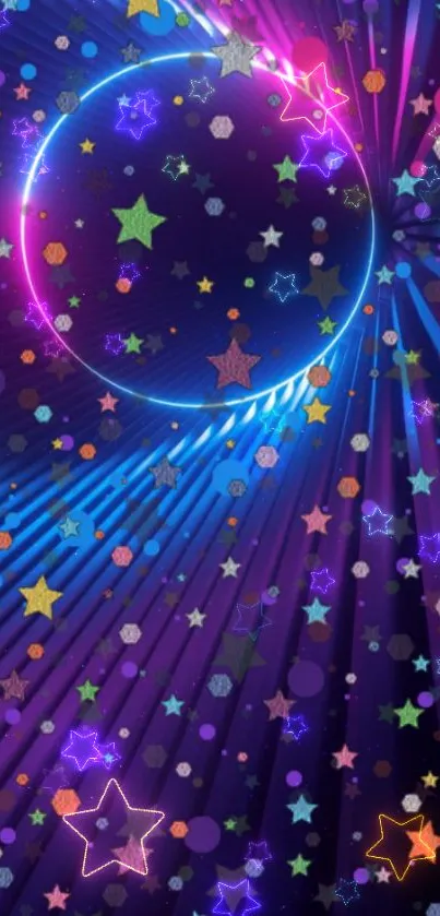 Colorful starry night mobile wallpaper with neon and cosmic patterns.