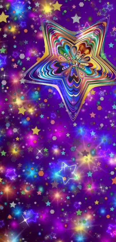 Colorful starry night wallpaper with vibrant purple and dazzling stars.