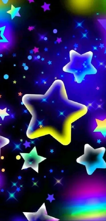 Vibrant neon stars wallpaper with colorful cosmic elements.