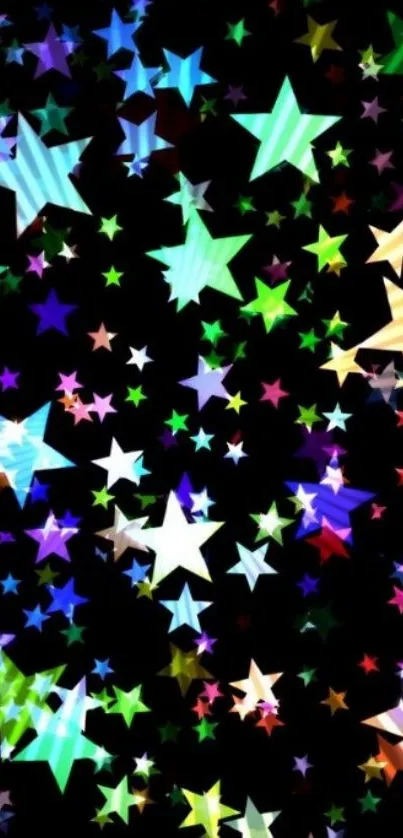 Colorful starry wallpaper with black background.