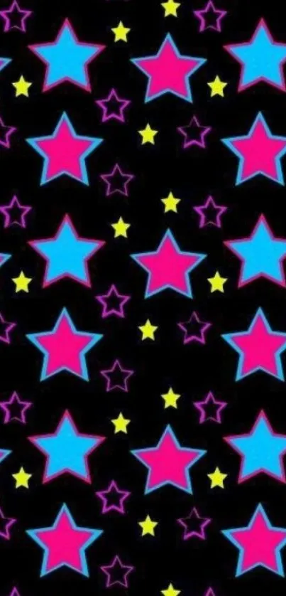 Colorful stars on a black background wallpaper.