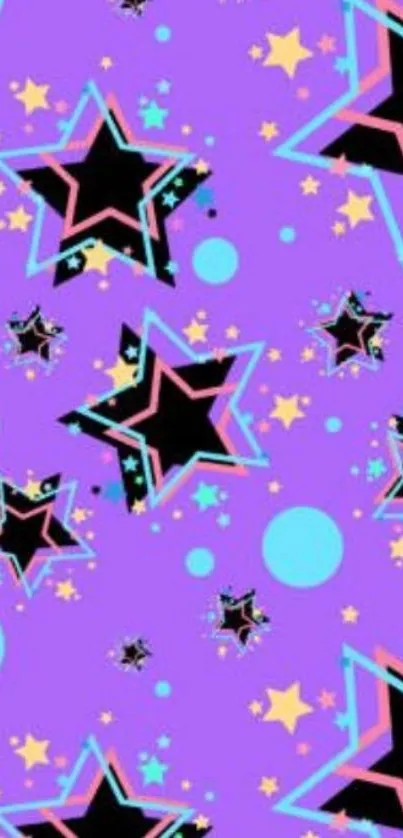 Purple wallpaper with colorful stars.