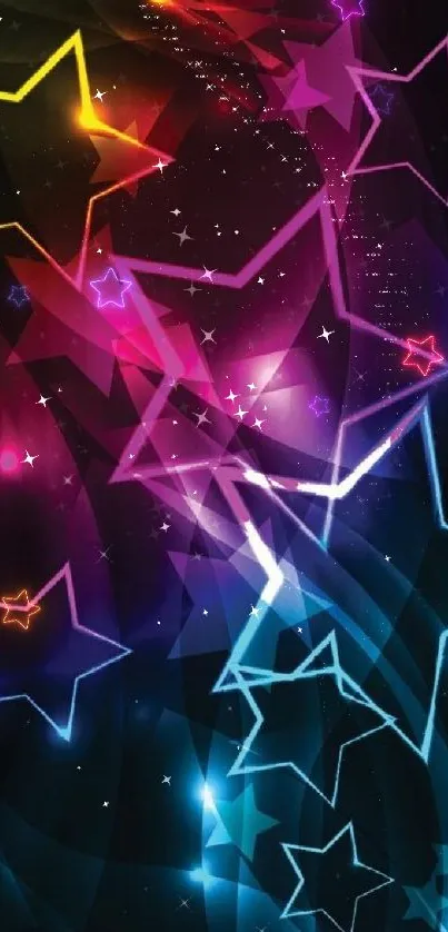 Vibrant wallpaper with colorful glowing stars on a dark background.