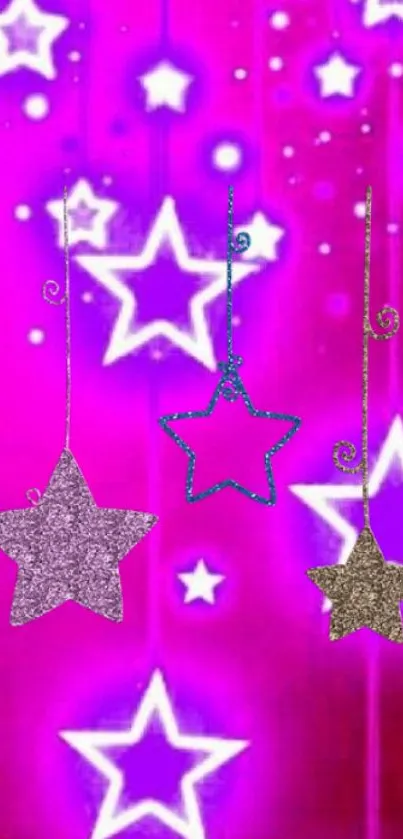 Vibrant wallpaper with glowing stars on pink.