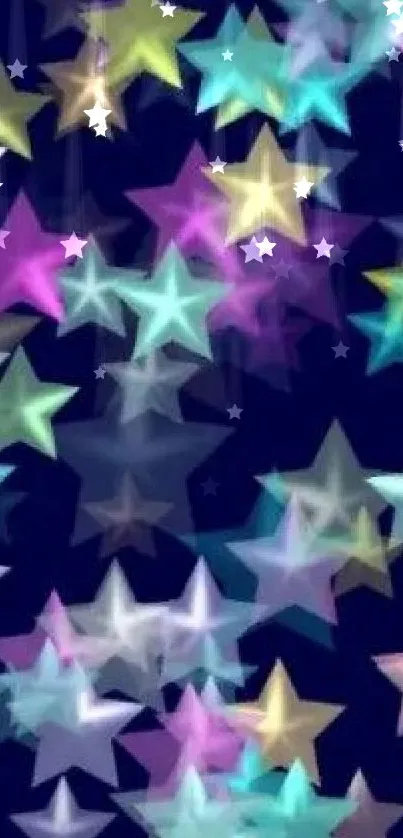 Colorful stars on a dark blue night sky wallpaper.