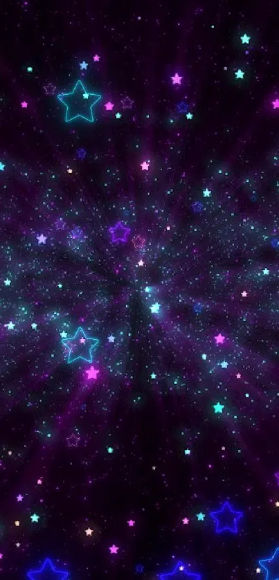 Vibrant starry night wallpaper with purple and blue stars.