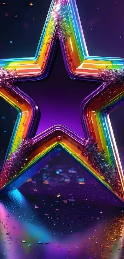 Vibrant 3D rainbow star with colorful shine.