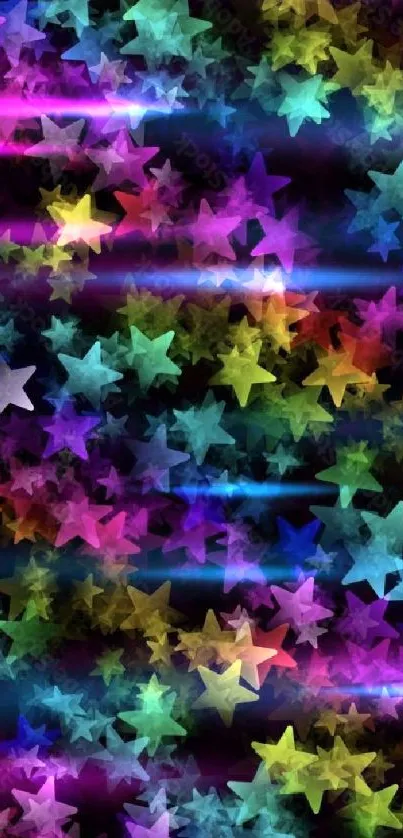 Vibrant starry night wallpaper with colorful glowing stars.