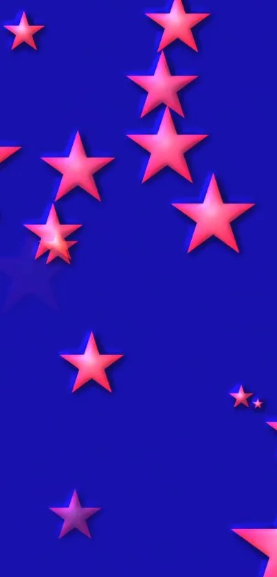 Mobile wallpaper with pink stars on blue background.