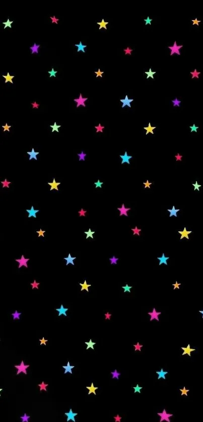 Vibrant colorful stars on a black background.