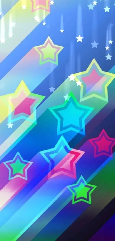 Colorful neon star wallpaper with a vibrant gradient background.