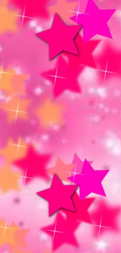 Mobile wallpaper with vibrant pink and orange stars on a pink background.