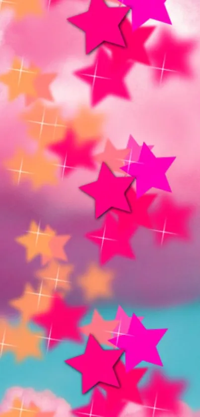 Mobile wallpaper with vibrant pink and orange stars on a pastel background.