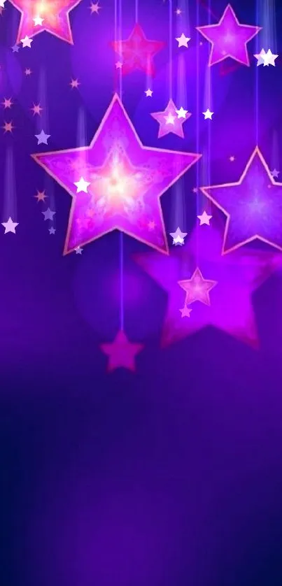 Vibrant mobile wallpaper with glowing purple stars on a dark background.