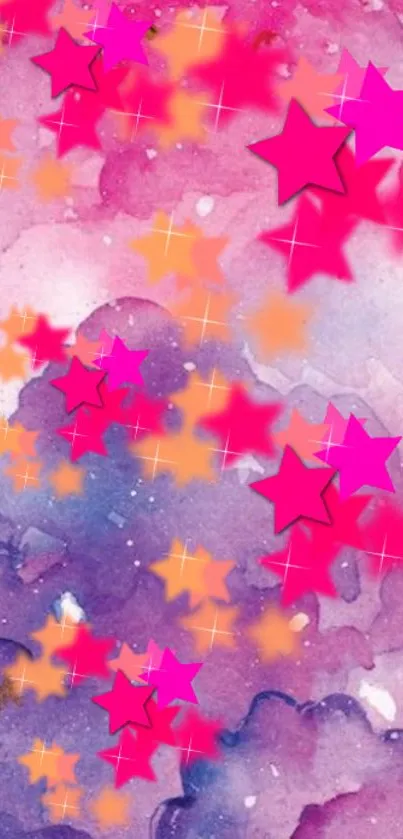 Colorful starry wallpaper with pink and purple tones.