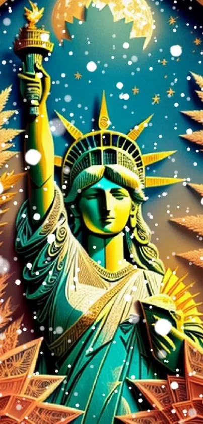 Vibrant Statue of Liberty artwork with intricate details and bold colors.