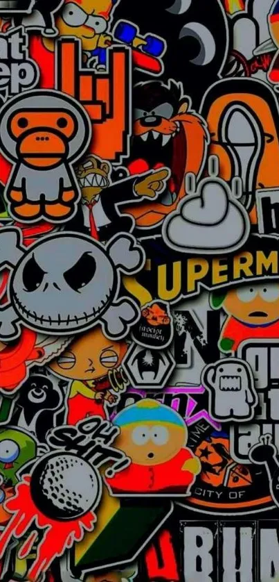 Vibrant pop culture sticker art collage as mobile wallpaper.