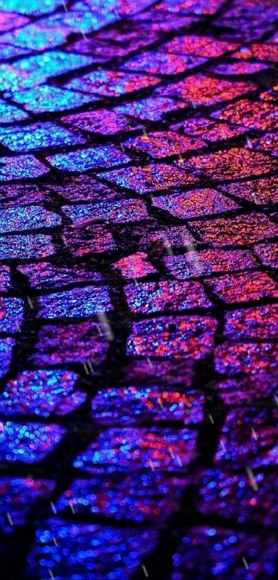 Colorful abstract stone path with vivid blues and purples.