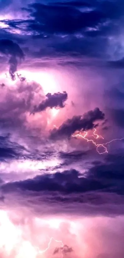 Vibrant purple cloud wallpaper with lightning and stormy skies.