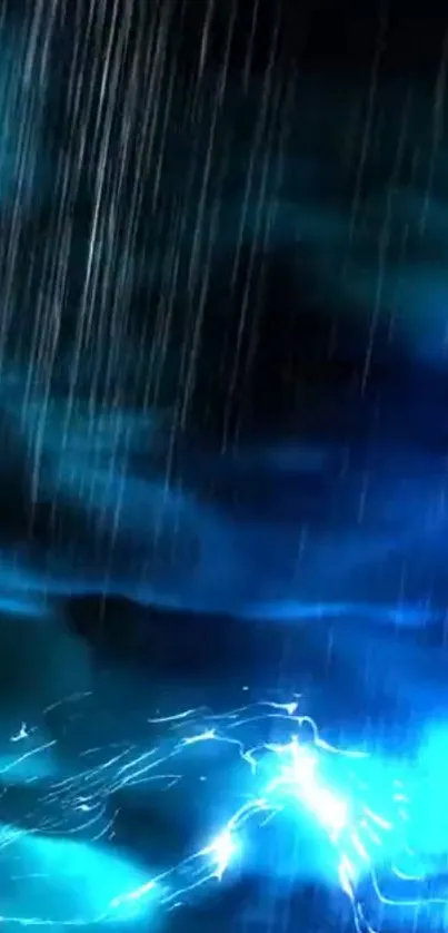 Vibrant blue and black storm with lightning effects.