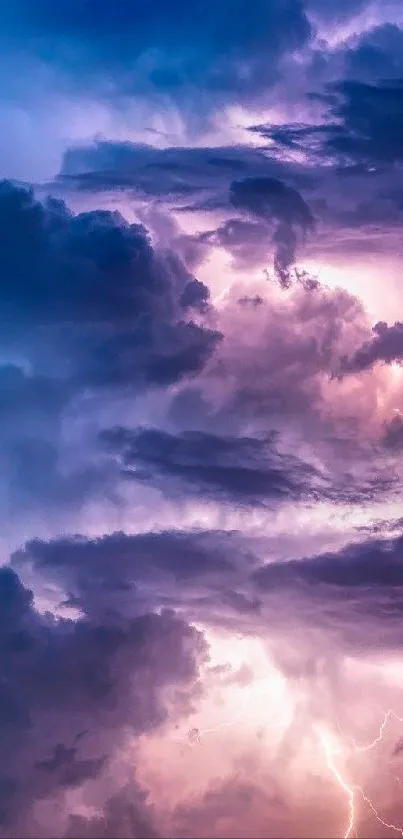 A dynamic mobile wallpaper featuring vibrant clouds and striking lightning.