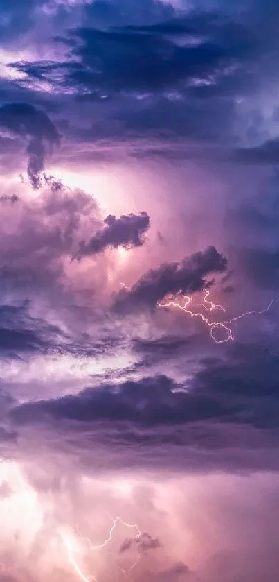 Stormy purple sky with lightning and dramatic clouds wallpaper.