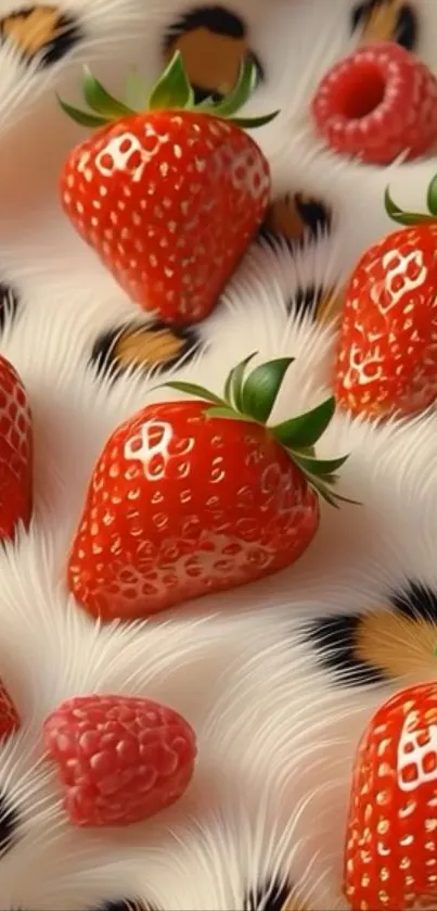 Vibrant strawberries on textured background.