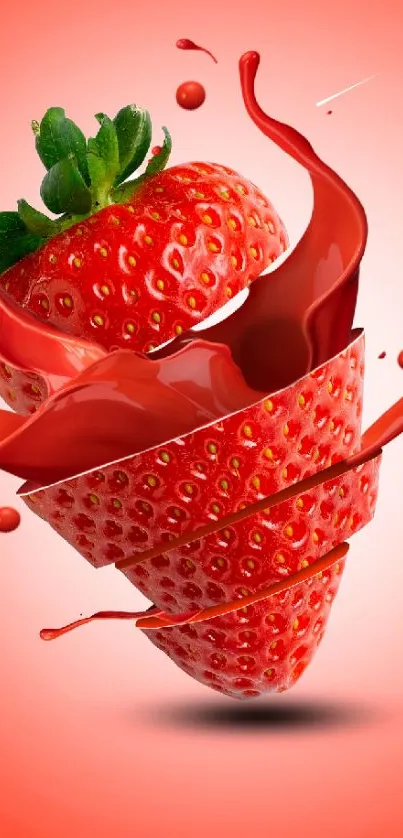 Creative red sliced strawberry with paint splash art wallpaper.