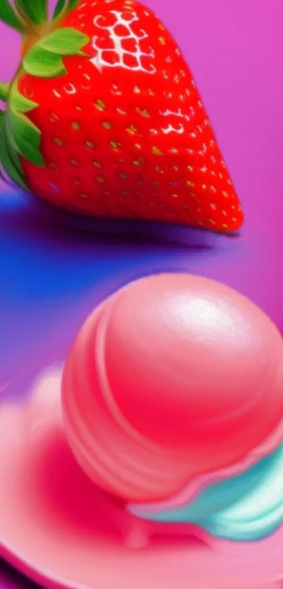 Vibrant wallpaper with strawberry and pink ice cream.
