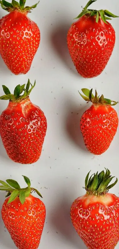 A pattern of vibrant red strawberries on a light background.